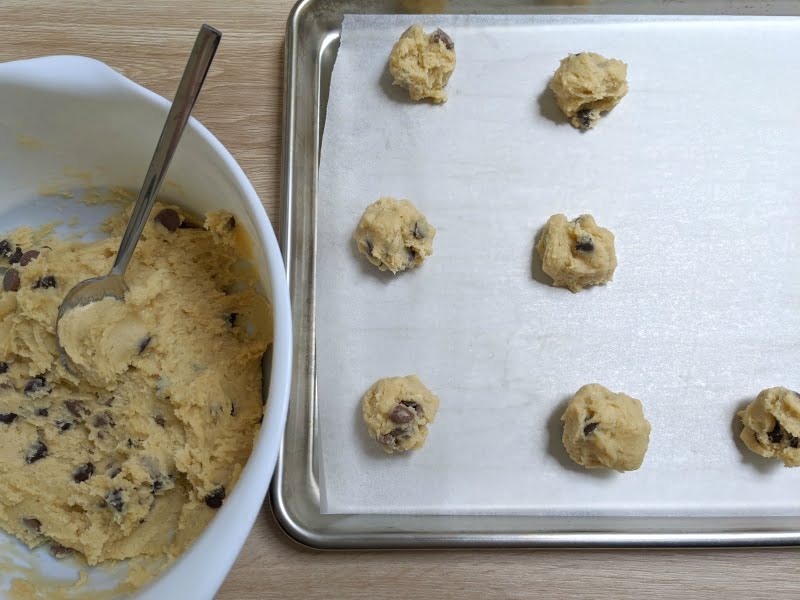 cookie dough on cookie sheet
